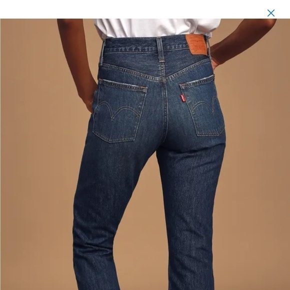 Levi’s 501 Dark Wash Distressed High Rise Straight Leg Cropped Jeans SZ 27 - Picture 3 of 12